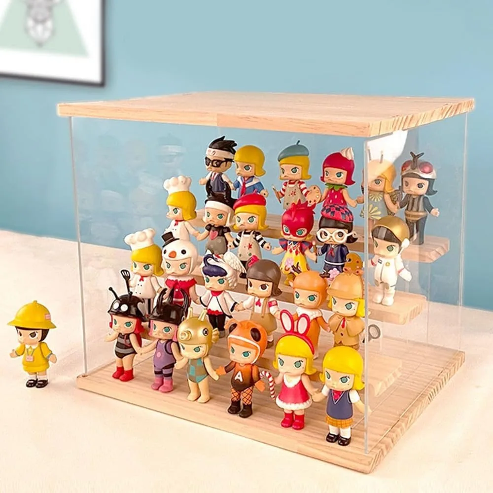 

Acrylic Display Case Clear 4-Layer Organization Dustproof Wooden Display Case Exclusive Display Case for Minifigure Any Toy
