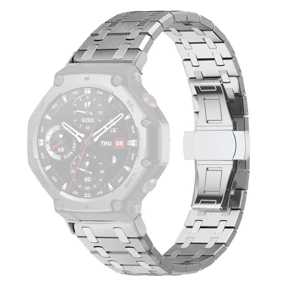 

For Huami Amazfit T-Rex Pro A1918 Stainless Steel Watch Band with Butterfly Clasp - Silver