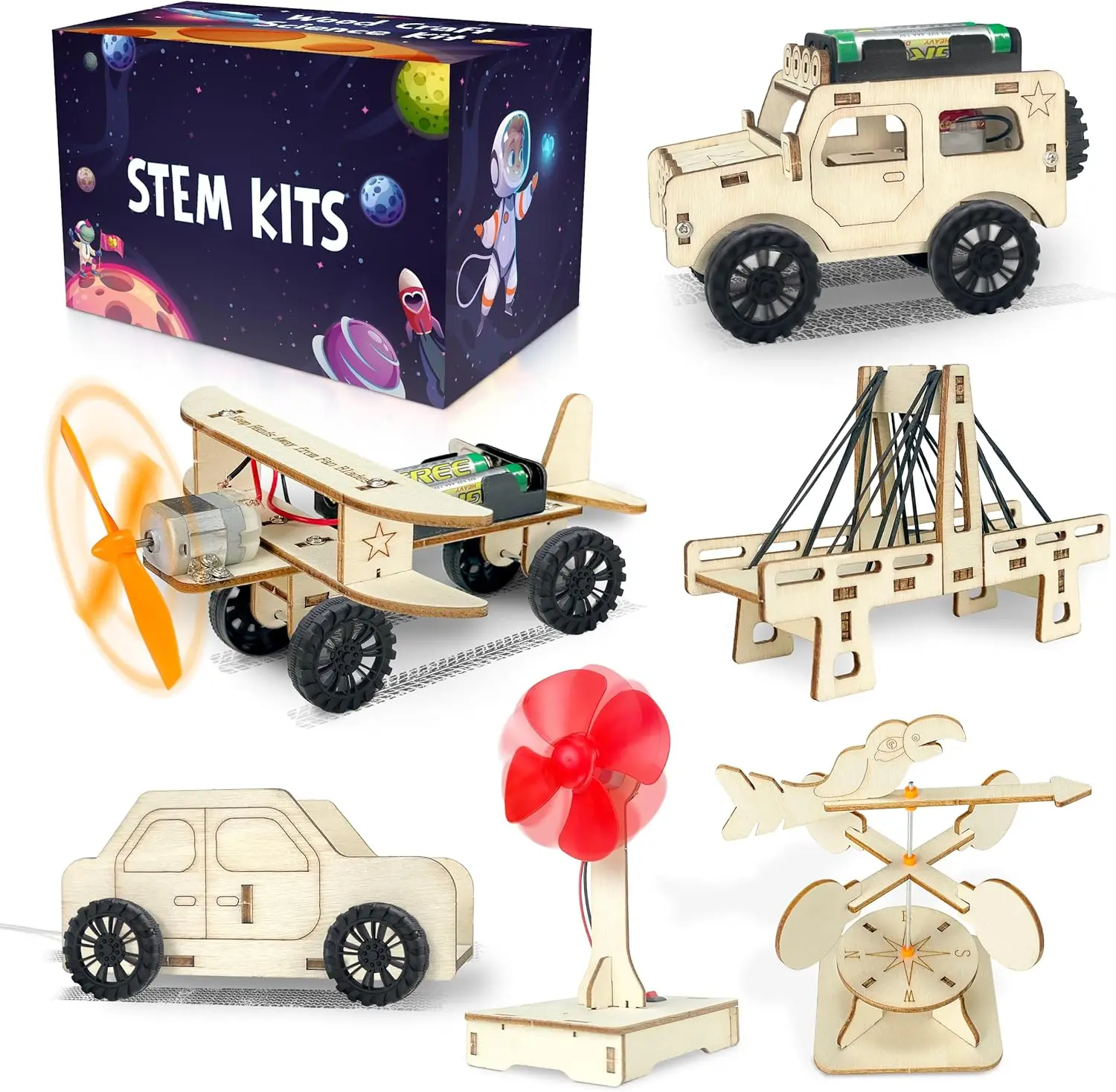 

STEM Kits for Kids Classroom, 6 in 1 Science Building Projects with Wooden Models, Educational Toys for Boys Girls Birthday