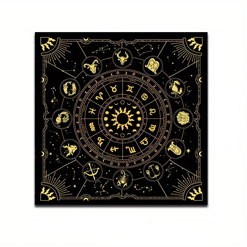 1 Gold Sun Moon Zodiac Tablecloth Single Sided 2D Print Durable Flannel Table Cover Home Divination Room Witchy Vibe Decor Gift