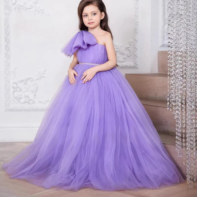 Maßgeschneidertes Blumenmädchen-Tüllkleid für Mädchen, bodenlanges Geburtstags-Ballkleid für Kinder im Alter von 1 bis 14 Jahren, individuelle Farbe