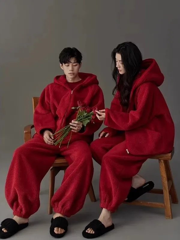 

Комплект пижам из кораллового флиса больших размеров: утепленная теплая повседневная свободная домашняя одежда для пар на осень-зиму, комфортная одежда для сна