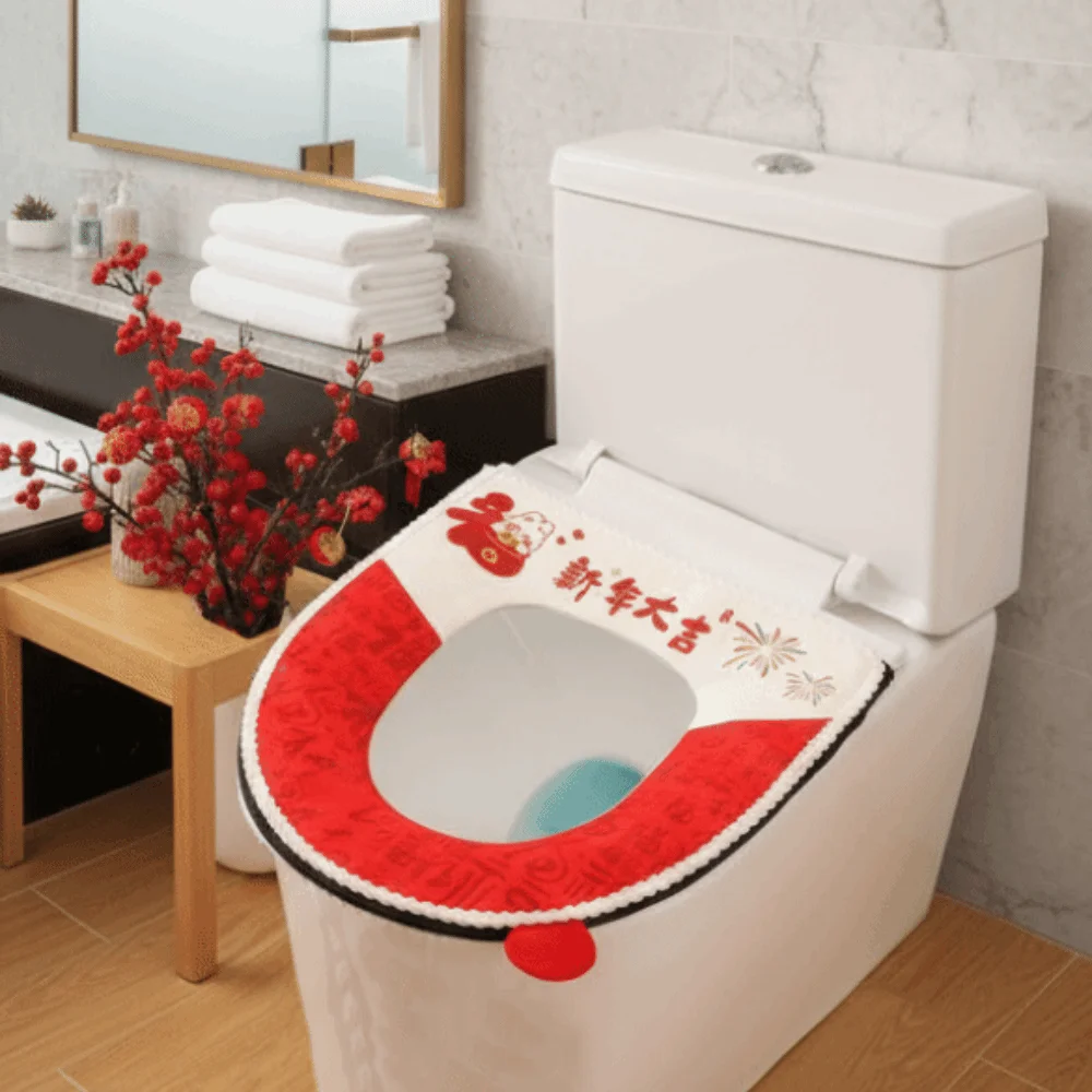 

Cute Printed Toilet Seat Cover Warm Washable Washable Toilet Cushion Anti-Slip Comfortable Toilet Seat Cushion Bathroom