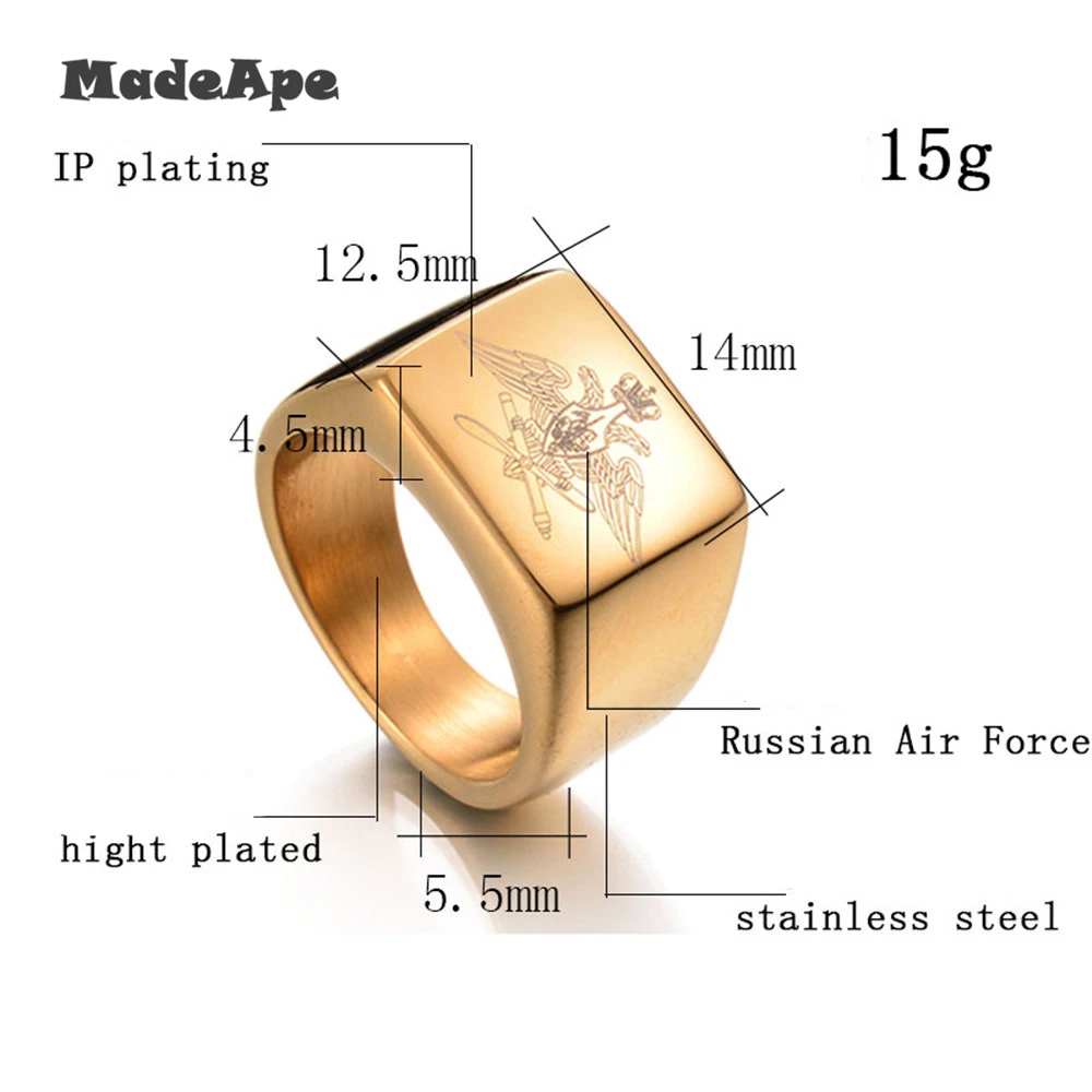 MadApe Classic 316L Stainless Steel Eagle Ring Band Women Men\'s Biker Ring Of Russian Air Force Signet Rings