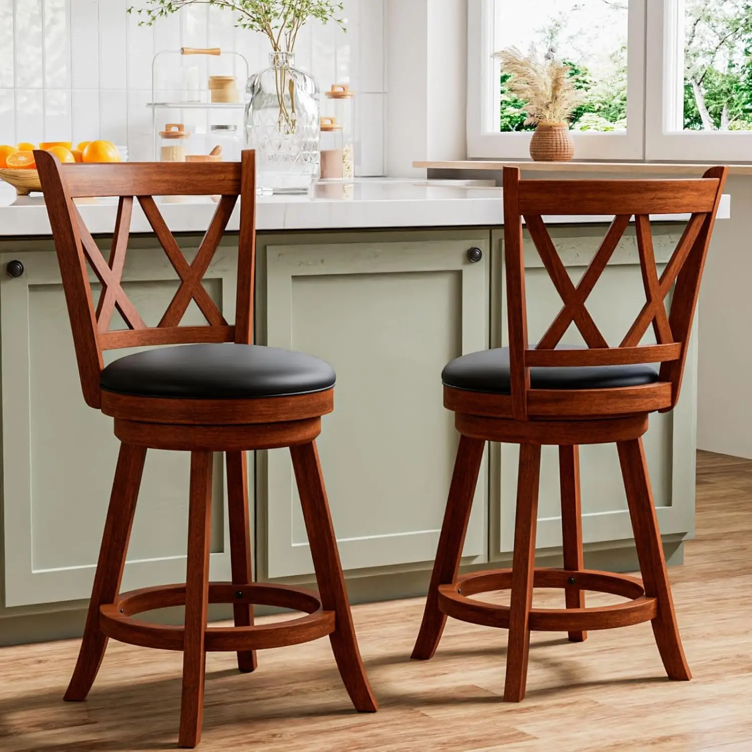 

Набор из 2 барных стульев, 24 дюйма, вращающиеся барные стулья с высотой сиденья до столешницы, с обивкой из искусственной кожи, на заказ