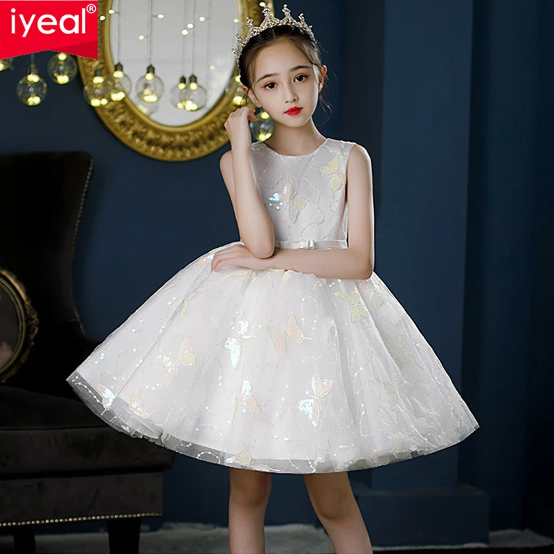 

IYEAL Girls' Butterfly Pattern Dress New Banquet Wedding Birthday Party Dress Flower Girl Princess Dress Piano Performance Dress