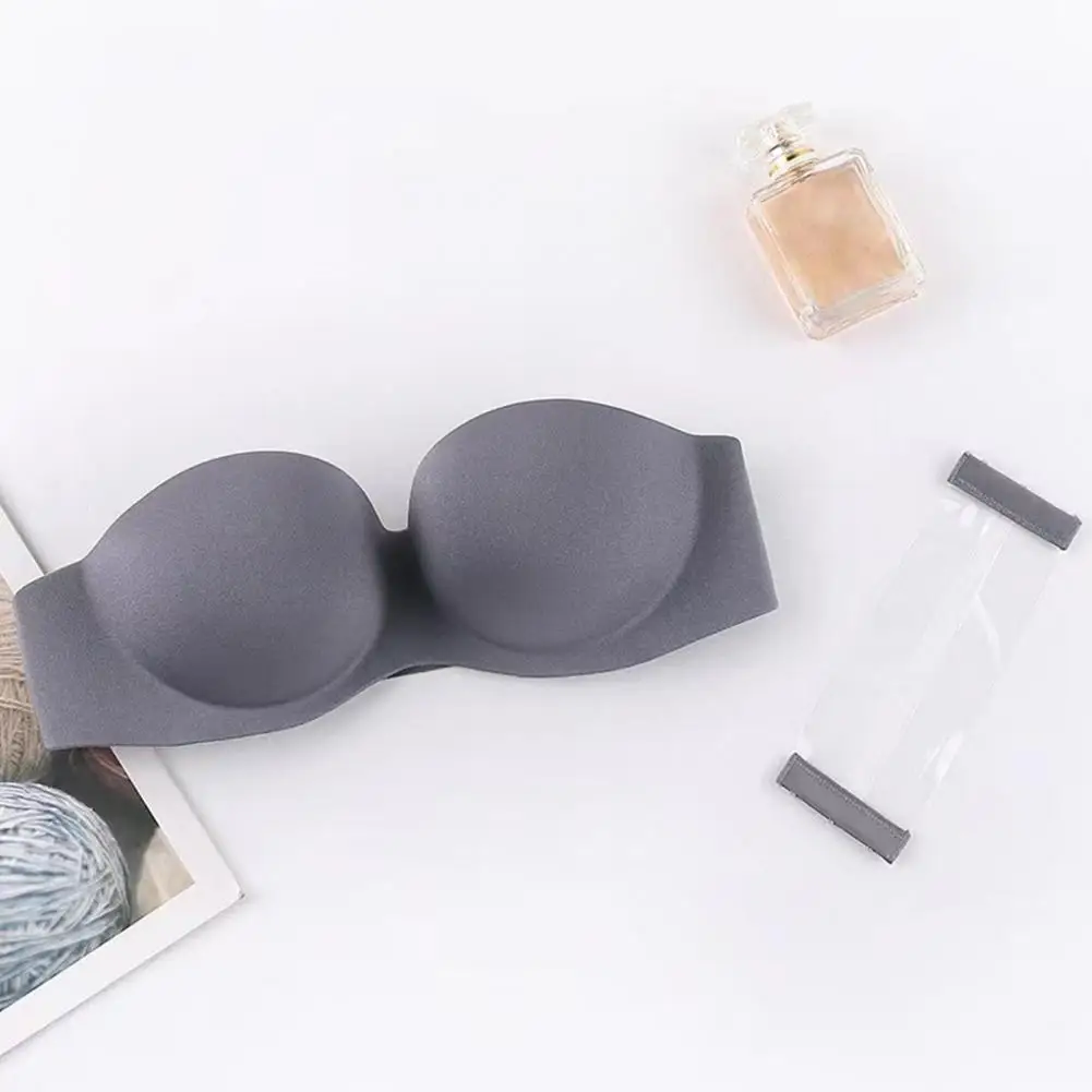 Off Shoulder Dress Pairing Bra Wireless Push Up Bandeau Bra for Women Anti-slip Tube Top with Padded Cups Solid Color for Ladies