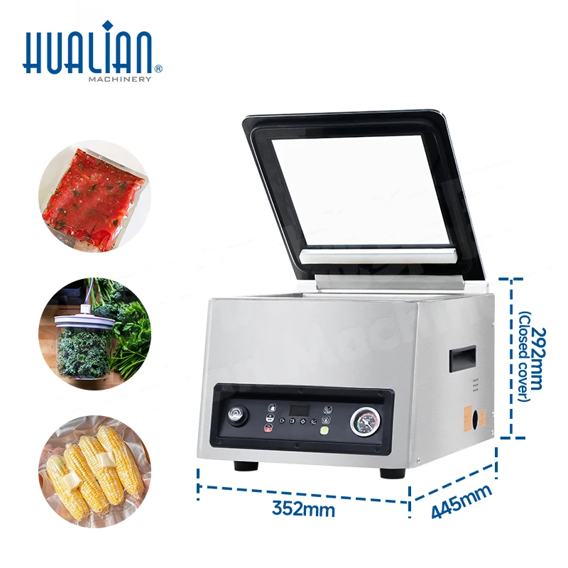 

HVC-260T-1D Hualian Table-top Deep Chamber Vacuum Sealer Packaging Packing Machine for Food