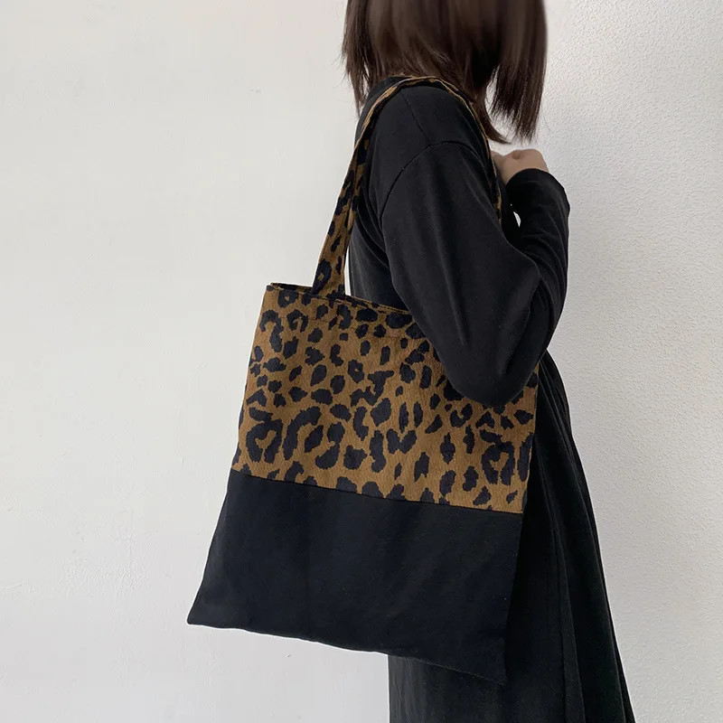 Art Design Leopard Shoulder Bag For Women New Canvas Bag Ladies Handbags and Purses Patchwork Shopper Bag Girls Tote Bag Bolso