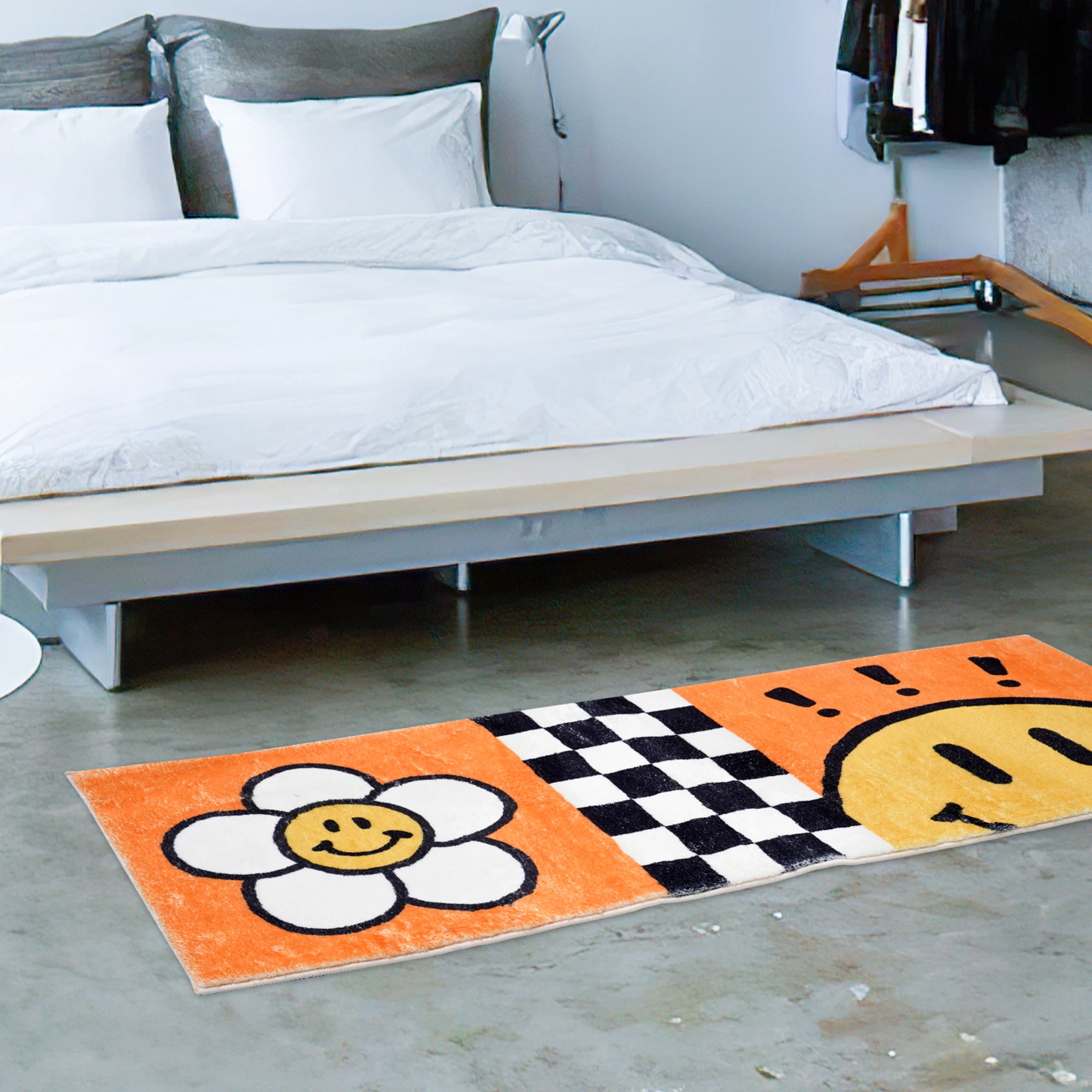 

VIKAMA ins современный простой белый цветок сращивание улыбающееся лицо ковер спальня кабинет ковер прикроватная мягкая удобная подушка для ног