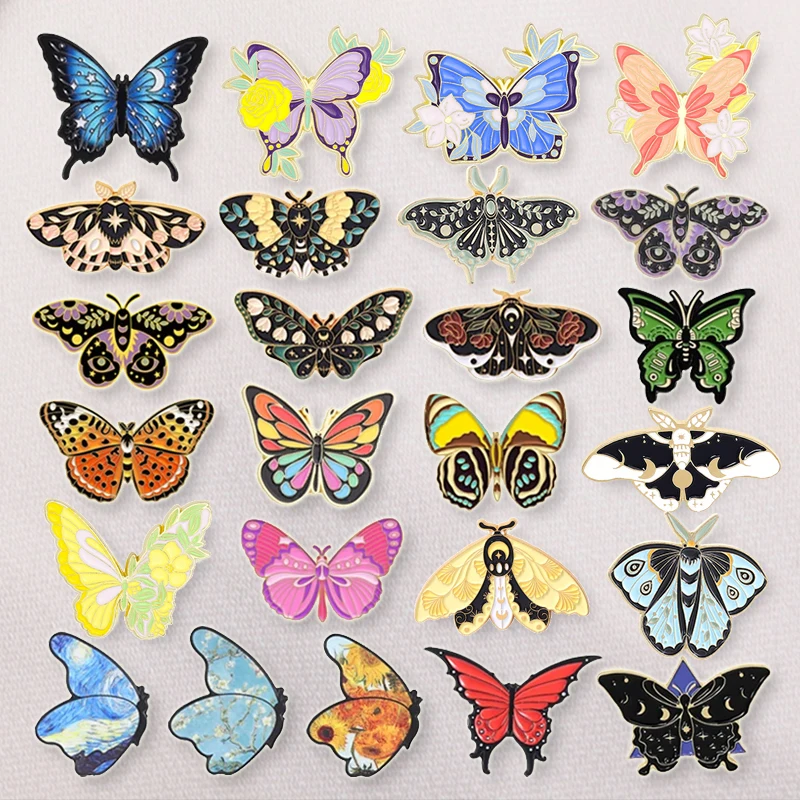 31 style Cartoon Butterfly Collection Enamel Pins Rainbow Butterfly Insect Moon Phases Moth Brooch Bag Lapel Badge Jewelry Gifts