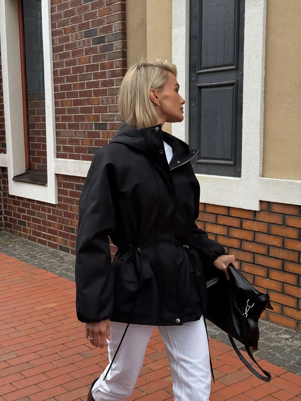 Zip Up Hooded Parka Jacket for Women Drawstring Belted Waist Loose Oversized Windproof Warm Winter Casual Street Outerwear 2026