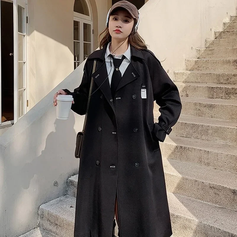 Stylish Medium-length Black Trench Jacket For Women 2024 Autumn/winter Korean Version Student Overcoat Petite Fashionable