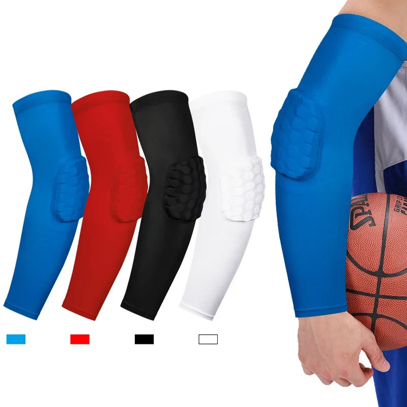 1Pcs Elbow Compression Sleeve Sports Arm Forearm Brace Support Honeycomb Pad Crashproof Basketball Football Cycling Arm Guard