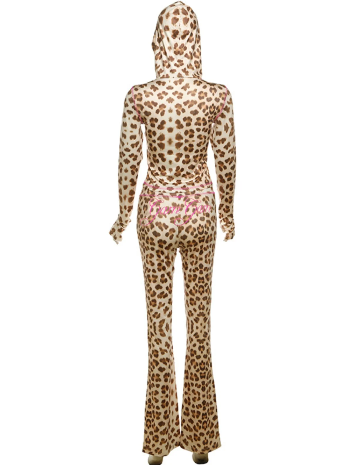 Pinkbomb Spicy Girl مجموعة الخريف ليوبارد طباعة الألفية Y2K طويلة Sve الإبهام زر مقنعين سستة سترة السراويل الطويلة Faio... #3