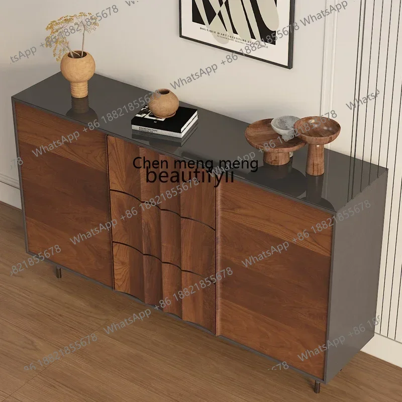 SS ss7486 لون الجوز الأمريكي الإبداعي خزانة جانبية لتناول الطعام من الخشب الصلب خزانة مشروبات غرفة المعيشة الإيطالية كابي المزخرفة