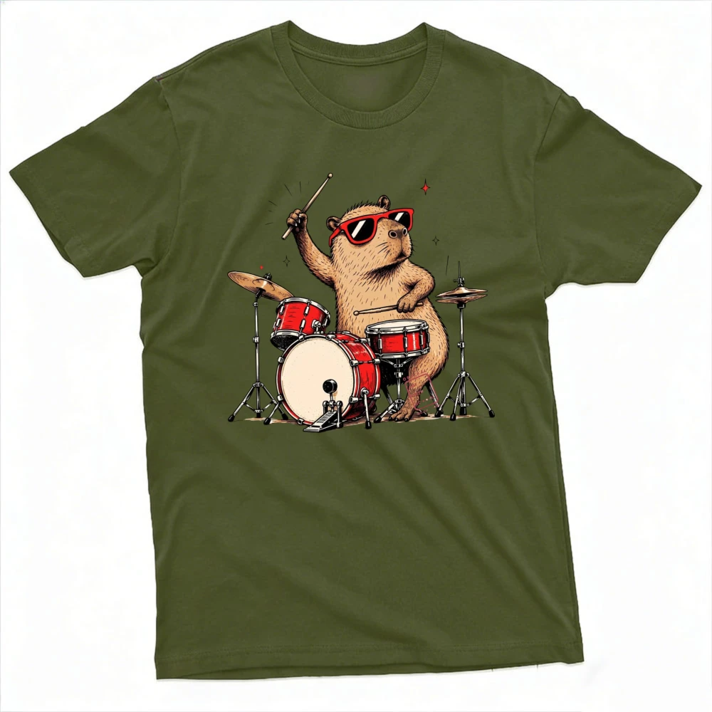 Cool Beaver Animal Playing Drums Men T Shirt Music Band Musician Graphic Tee Retro 80s Vintage Art Top Indie Rock Style Tees
