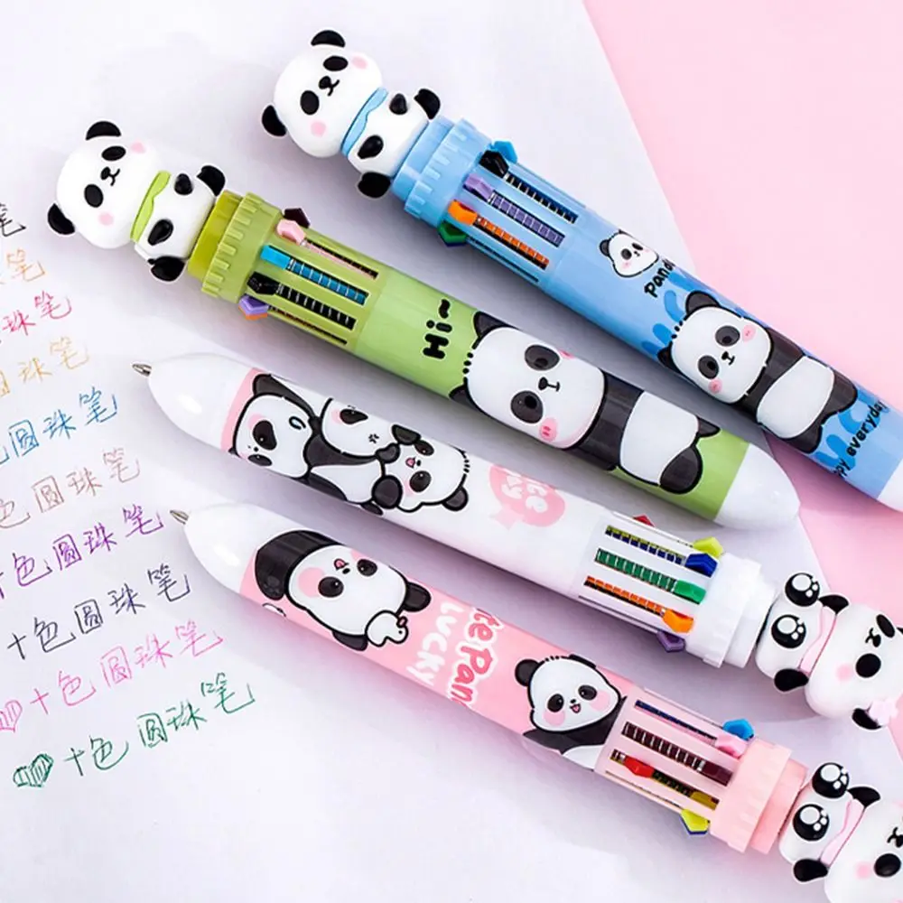 

School Stationery Cartoon Panda Ballpoint Pen Cute 10 In 1 Colorful Ink Gel Pen Press-type Girl Heart Hand Account Pen Student