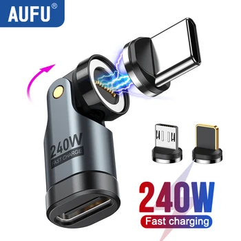 AUFU 9pin Magnetische OTG Adapter Type C Female naar Type C IOS Micro Male Converter PD 240W Snel Opladen adapter Voor iPhone Laptop