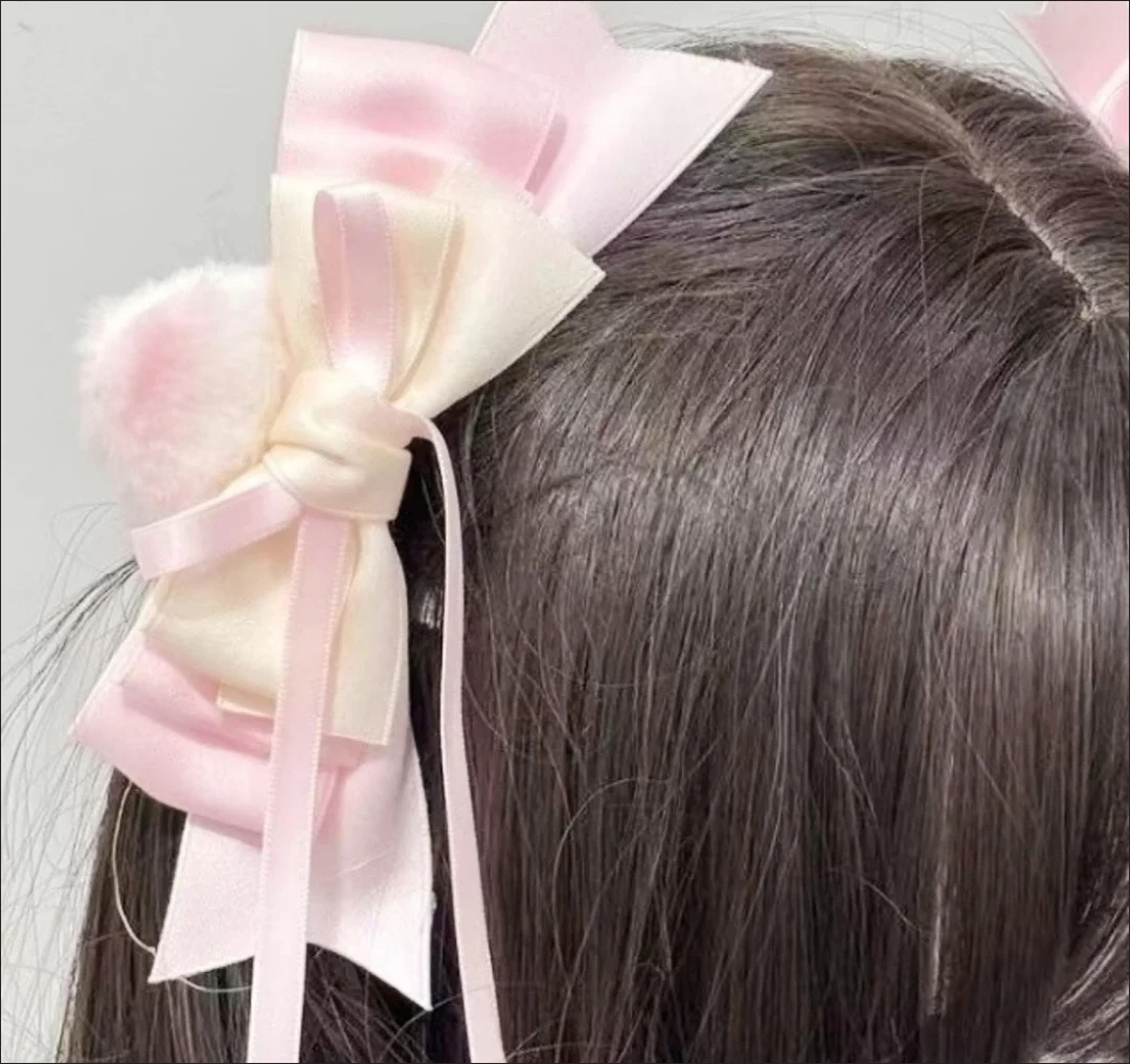 2 قطعة القوس الوردي Kawaii إكسسوارات الشعر القوس عقدة القط الأذن على شكل الشريط الجانب كليب أنيمي لوليتا تأثيري غطاء الرأس الفتيات دبوس الشعر #2
