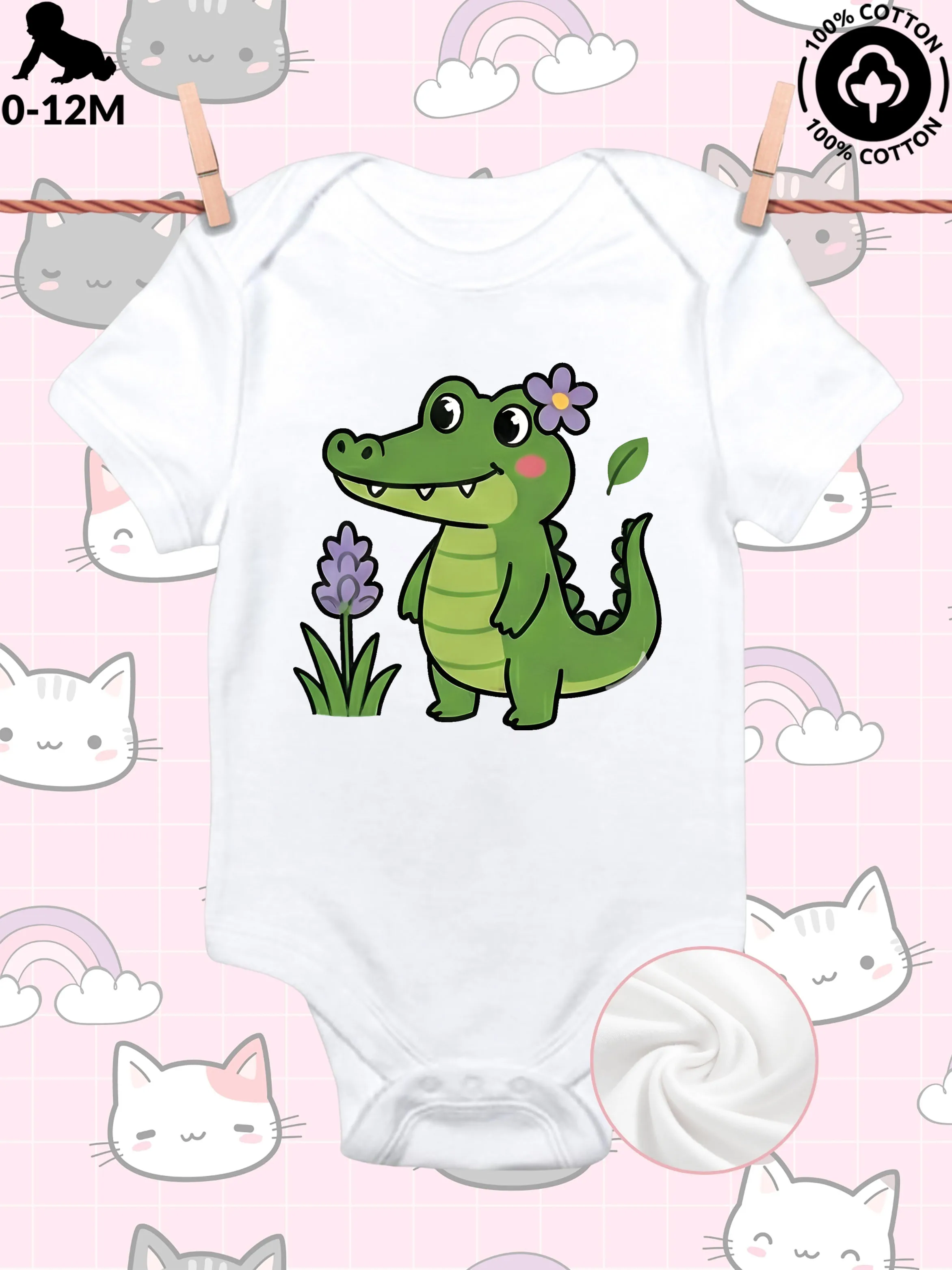 

Детский костюм унисекс с цветочным принтом крокодила, мягкий комбинезон из чистого хлопка, всесезонное белое боди 190GSM