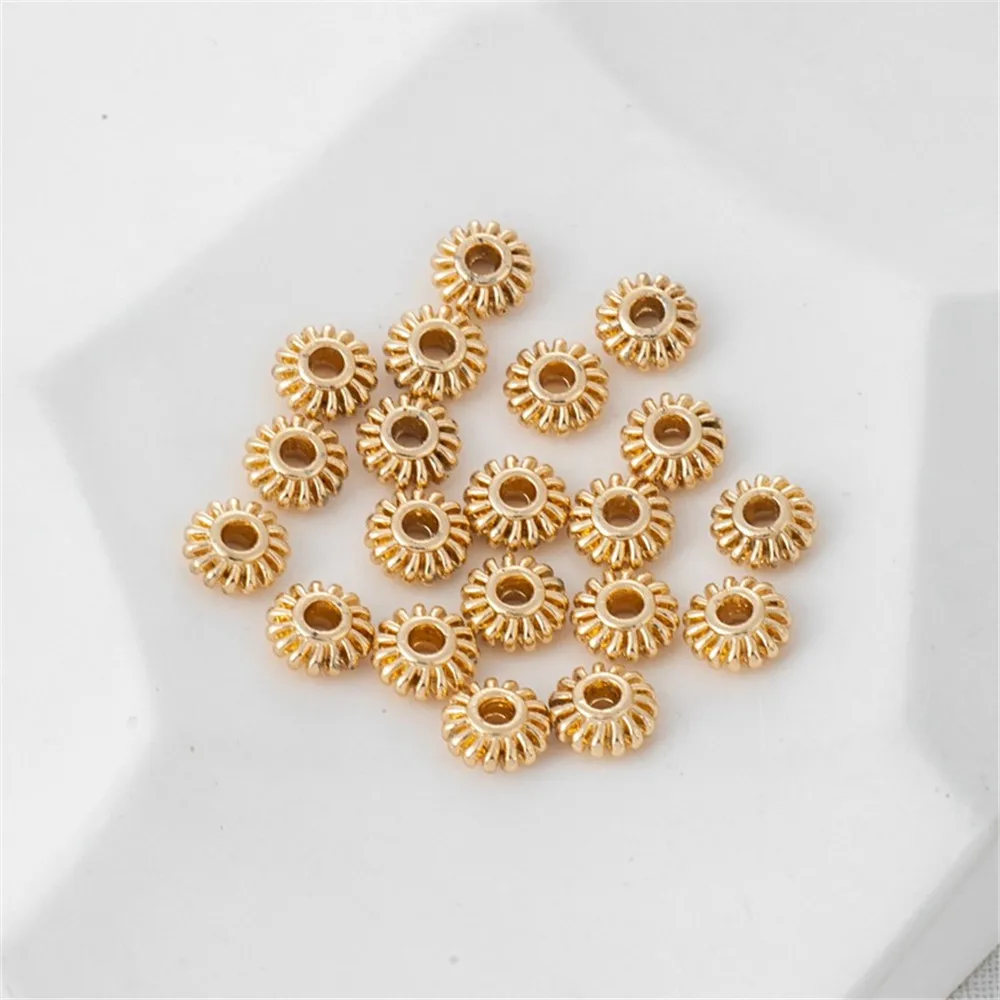 18K Matte Gold Gear Flying Saucer Beads DIY Handmade Jewelry Bracelet Necklace Flat Bead Accessories Ancient Gold Color 6.5mm