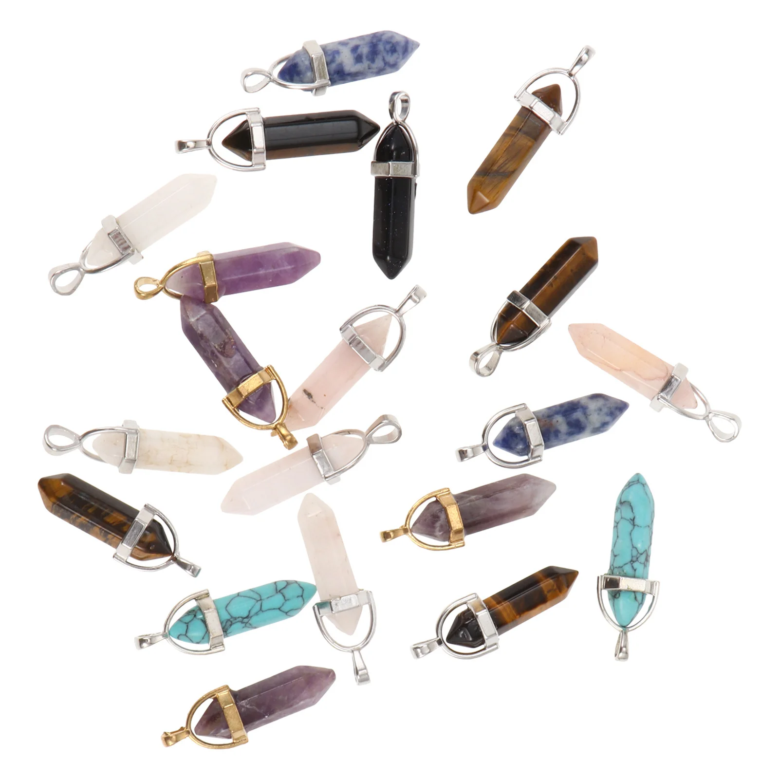 20Pcs Hexagonal Crystal Pendants Multicolor Alloy Stone Set DIY Supplies for Earrings Necklace Bracelets Craft