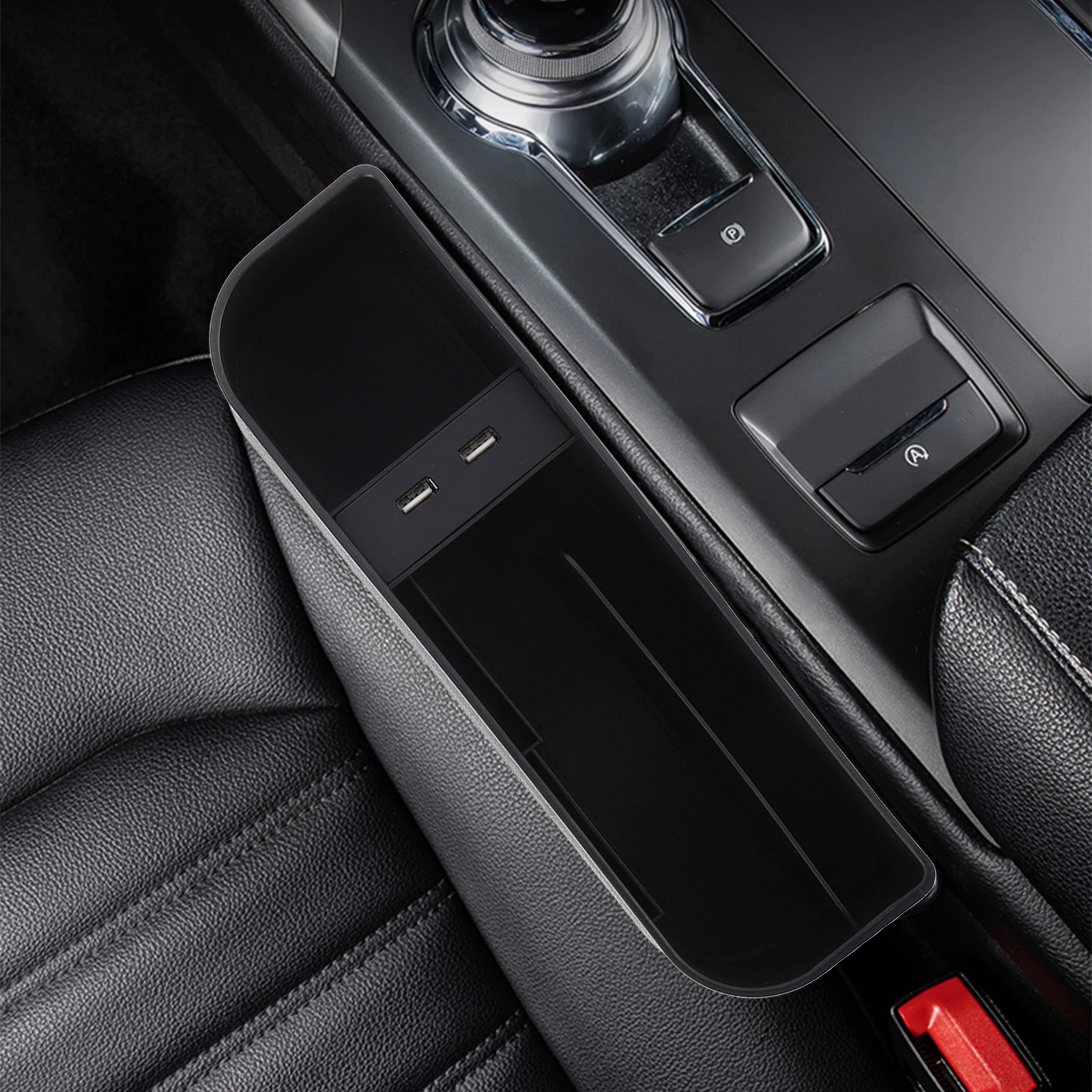 

Car Seat ganizer ABS USB Charging Storage Box for Phone Wallet Keys Coin Glove Credit Card Map Sunglasses Fill Gaps