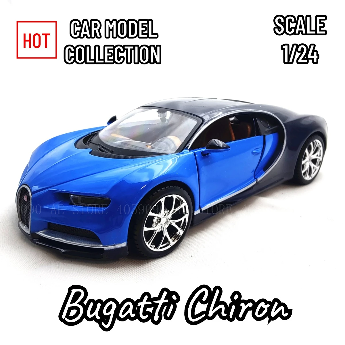 

1:24 Bugatti Chiron Blue Black Car Model Replica Home Office Interior Decorative Scale Miniature Art Collection Gift Boy Toy