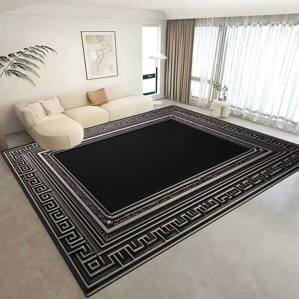 Modern Minimalist Washable Rug for Black & White Living Room Large Area Non-Slip Decor