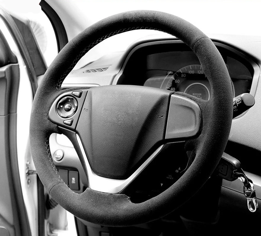 High Quality Genuine Leather Gray Thread Steering Wheel Cover Wrap For Alcantera Car Accessoires Specifically For Honda CRV