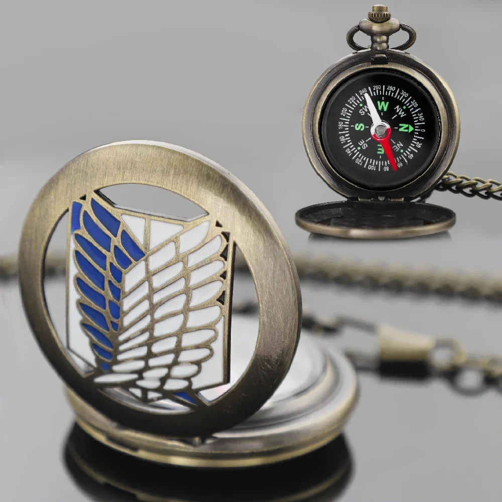 أنيمي هجوم على تيتان تصميم خمر البوصلة ساعة الجيب التخييم المشي لمسافات طويلة المحمولة جيب البوصلة أداة خارجية الملاحة هدية