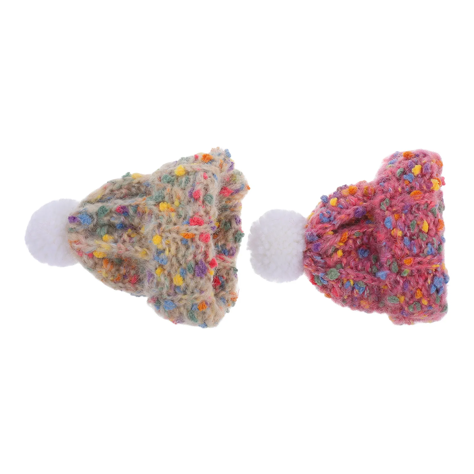 2Pcs Mini Knitted Hats Wool Yarn Tiny Winter Beanie for Dollhouse Ornaments Crafts DIY Decoration Cute Art Supply Christmas Cap
