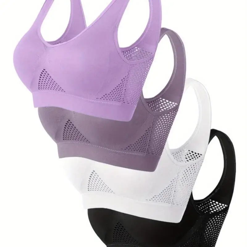 

Сексуальный цвет, спортивный бюстгальтер большого размера, комплект из 4 предметов, трансграничная новинка 2025 года, однотонная спортивная одежда для женщин