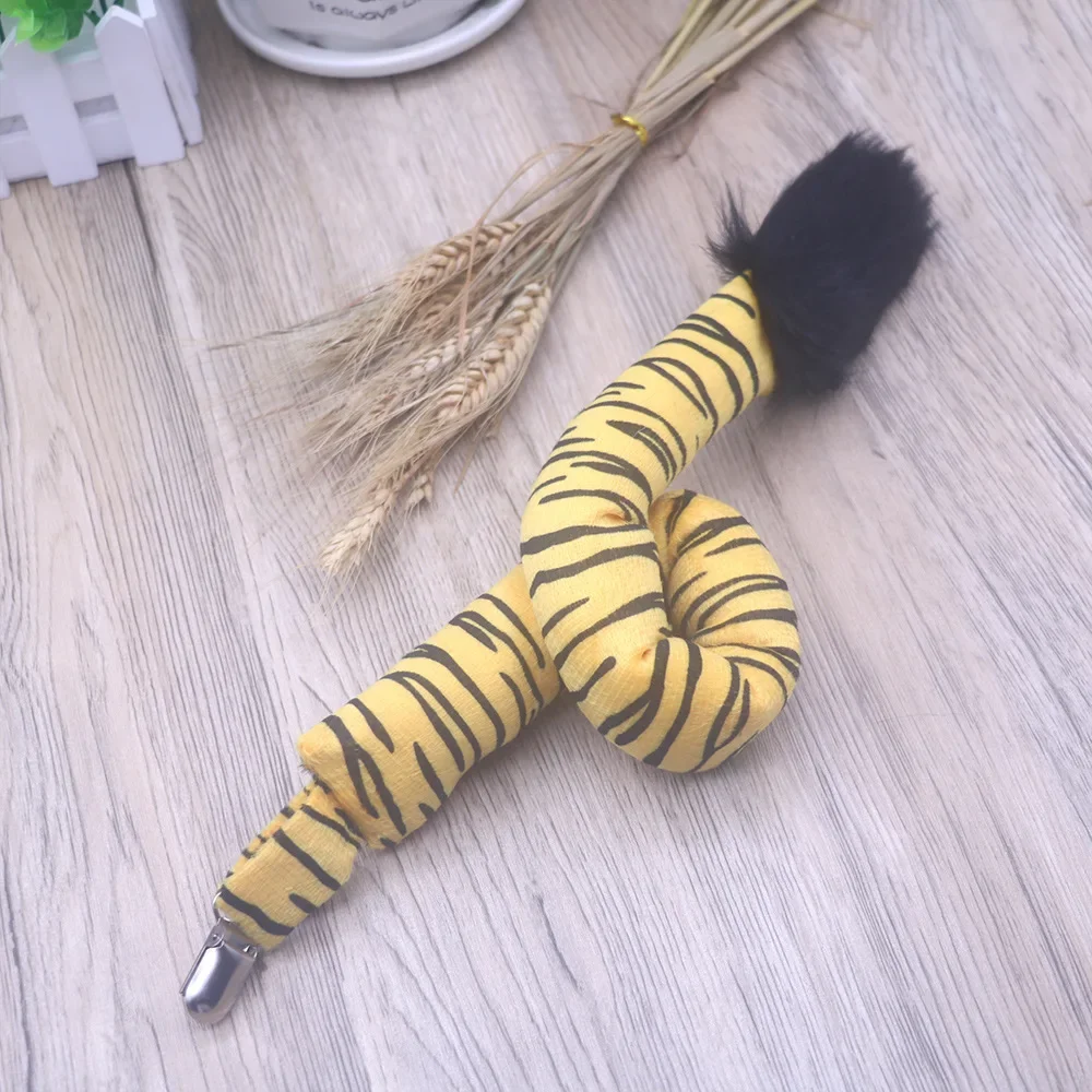 Adults Kids Plush Furry Tiger Cow Zebra Leopard Jungle Animal Tails Birthday Party with Clamp Costume  Christmas Halloween