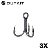 OUTKIT 10pcs 3x BLOOD SLOT Strong Super Sharp Round Treble Hook Antirust High Carbon Steel 10-18# Treble Hooks Fishing Tackle