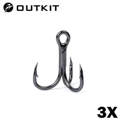 OUTKIT 10pcs 3x BLOOD SLOT Strong Super Sharp Round Treble Hook Antirust High Carbon Steel 10-18# Treble Hooks Fishing Tackle