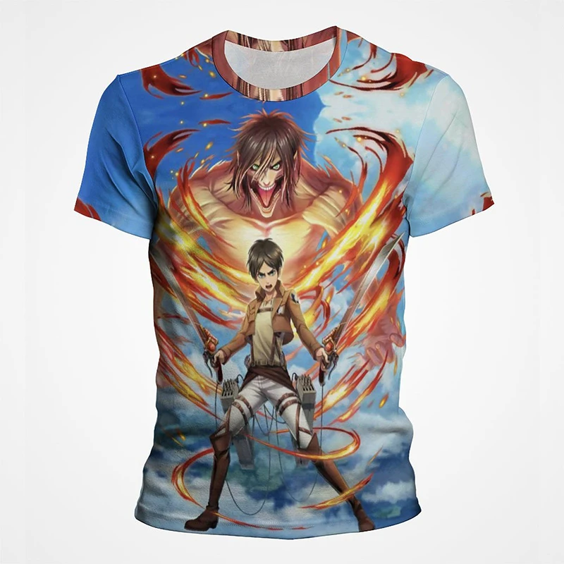 Camiseta con estampado 3D de ataque gigante a los Titanes para hombre y mujer, camiseta de Anime de moda con cuello redondo, ropa de calle, Top