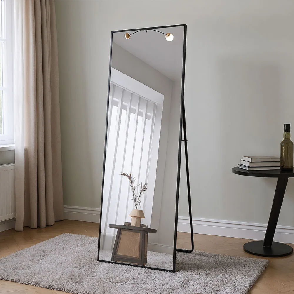 Superaly rechteckige Standspiegel, Ganzkörperspiegel, Rahmen aus Aluminiumlegierung, Schminkspiegel aus gehärtetem Glas, für Wohnzimmer, Kleiderschrank, Schlafzimmer oder Ankleidezimmer