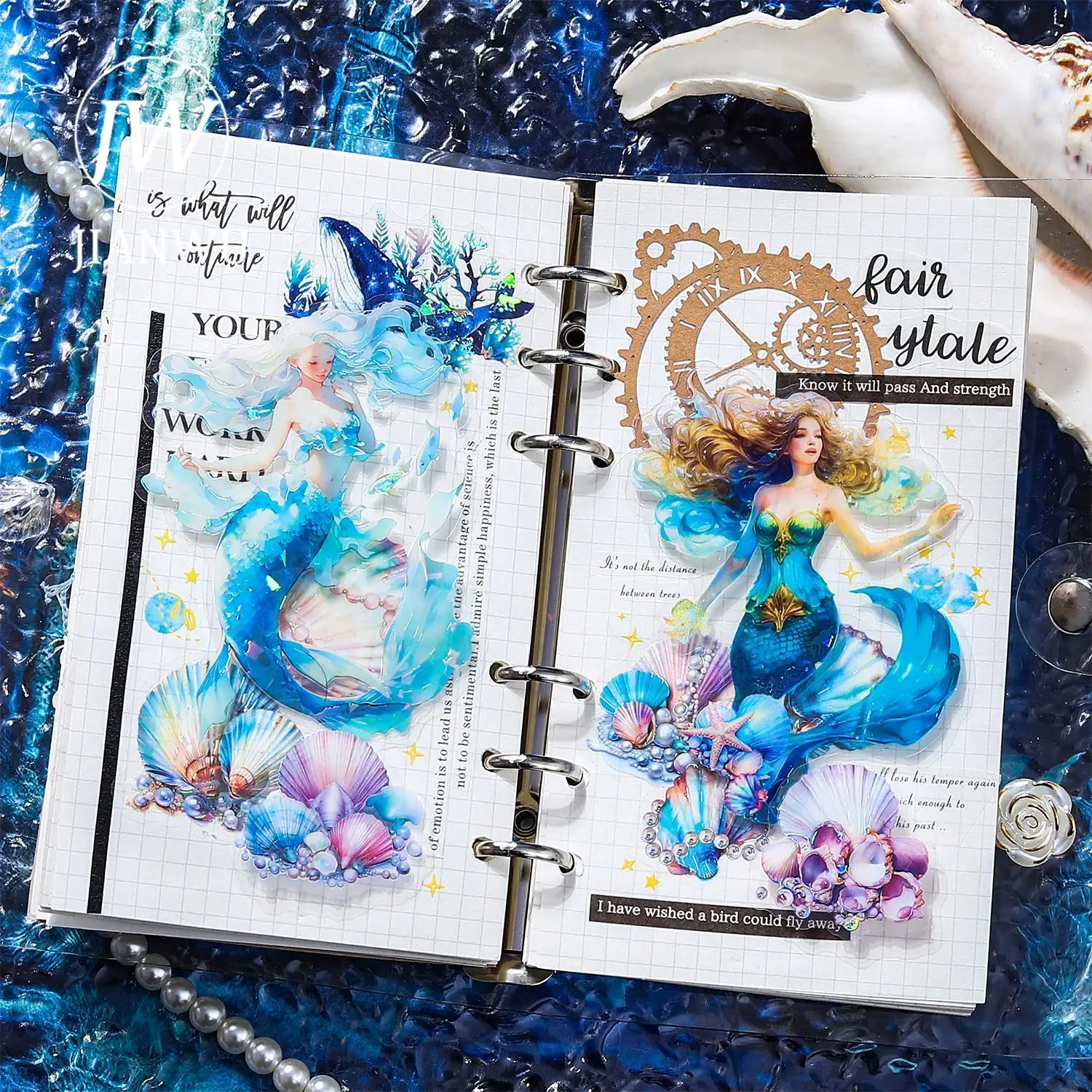 JIANWU 5 Sheets Mermaid Fairy Tale Series Vintage Character Material Decor PET Sticker Creative DIY Journal Collage Stationery