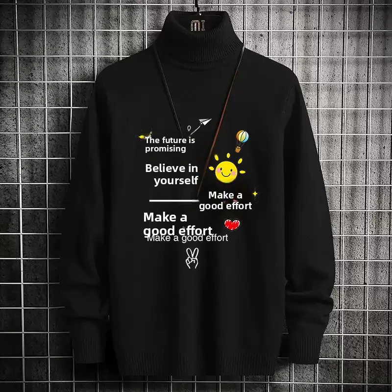 

Thiened Fce High Collar Knitted Sweater Men's Casual Faion Winter Warm Base Layer irt Student Trendy Clothes