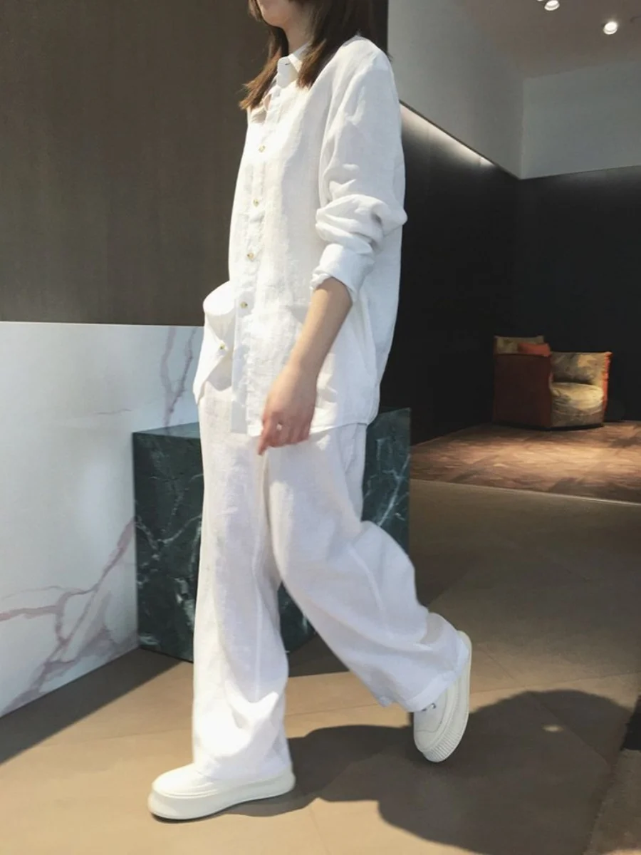 

Women's Cotton Linen irt Loose Wide Leg Pants Set Dstring Waist Slimming Effect Casual Sle Spring Faion Ensemble