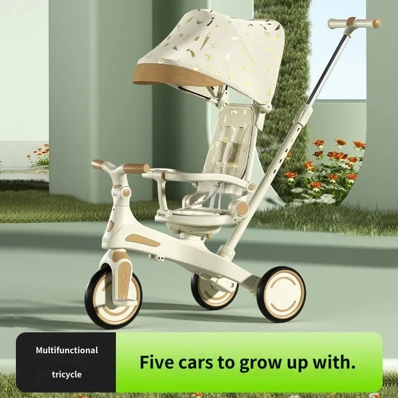 Triciclo girevole 5 in 1 per bambini L'auto della contea spinta a mano può sdraiarsi e sedersi Trike per bambini 1-6 anni Passeggino per bicicletta