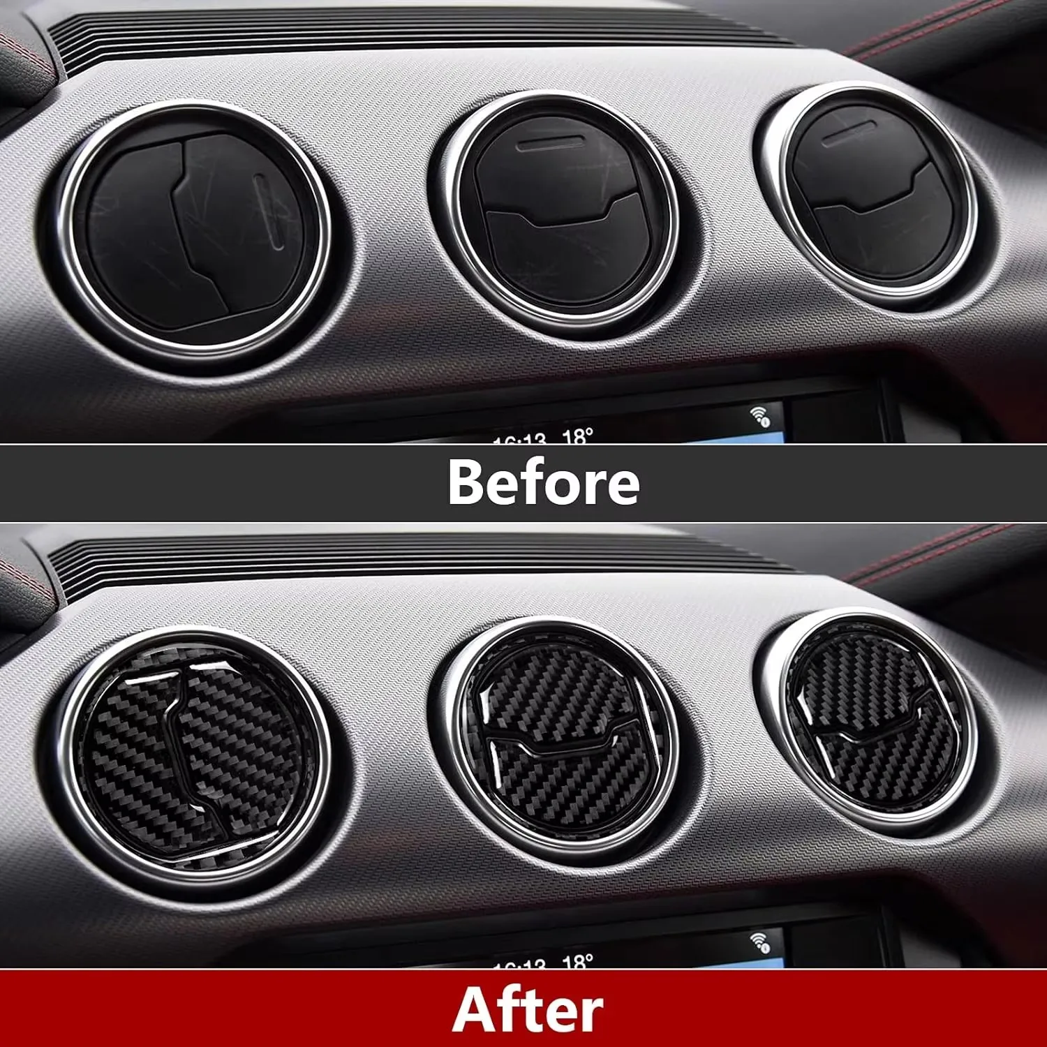 For Ford Mustang GT 2015-2021 Accessories Carbon Fiber Car Central Dashboard Air Conditioner Outlet Vent Decoration Cover Trim view 3