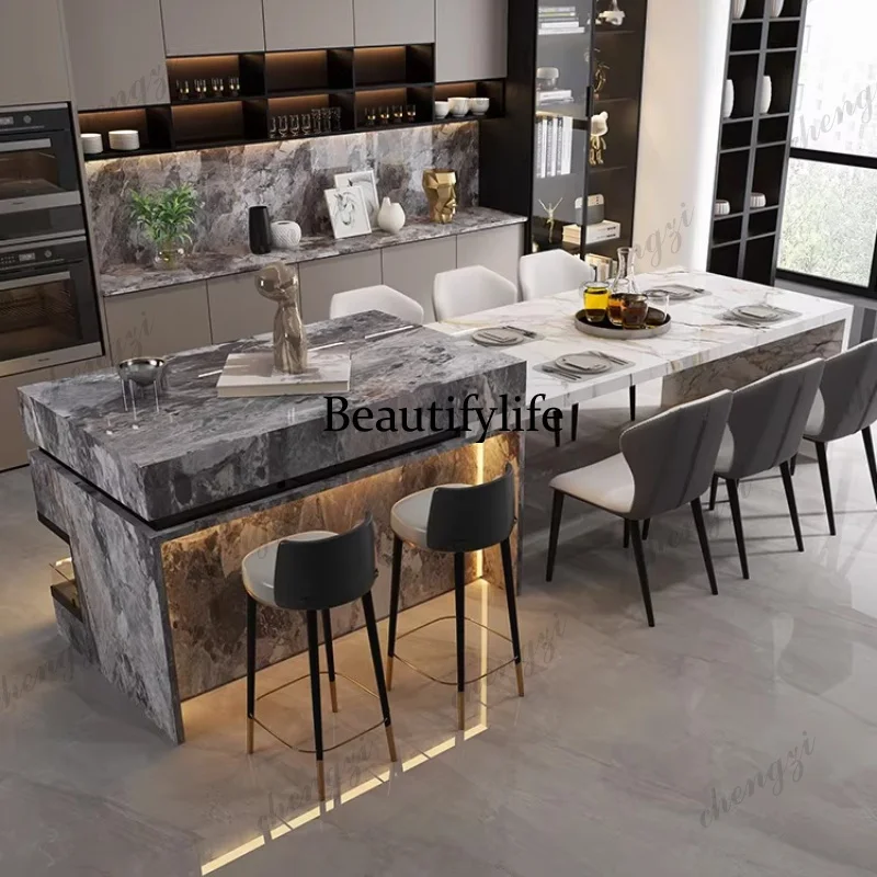 Luxury Stone Kitchen Island - Custom Dining Table Marble Peninsula Countertop for Open-Concept Kitchen & Modern Home Extendable