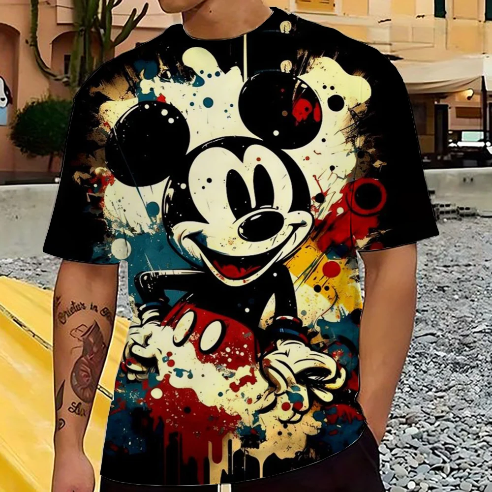 Men\'s T-Shirt Disney Mickey Mouse Headphones Fashion letters Tee Shirt Short Sleeve Cartoon T Shirt O Neck Clothing Big Size