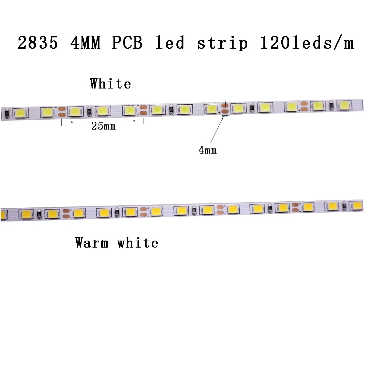 12V 2835 LED Strip 4mm Slim Strip IP20 Non-Waterproof 120leds/M 5m/Roll LED Strip White/Warm White white PCB