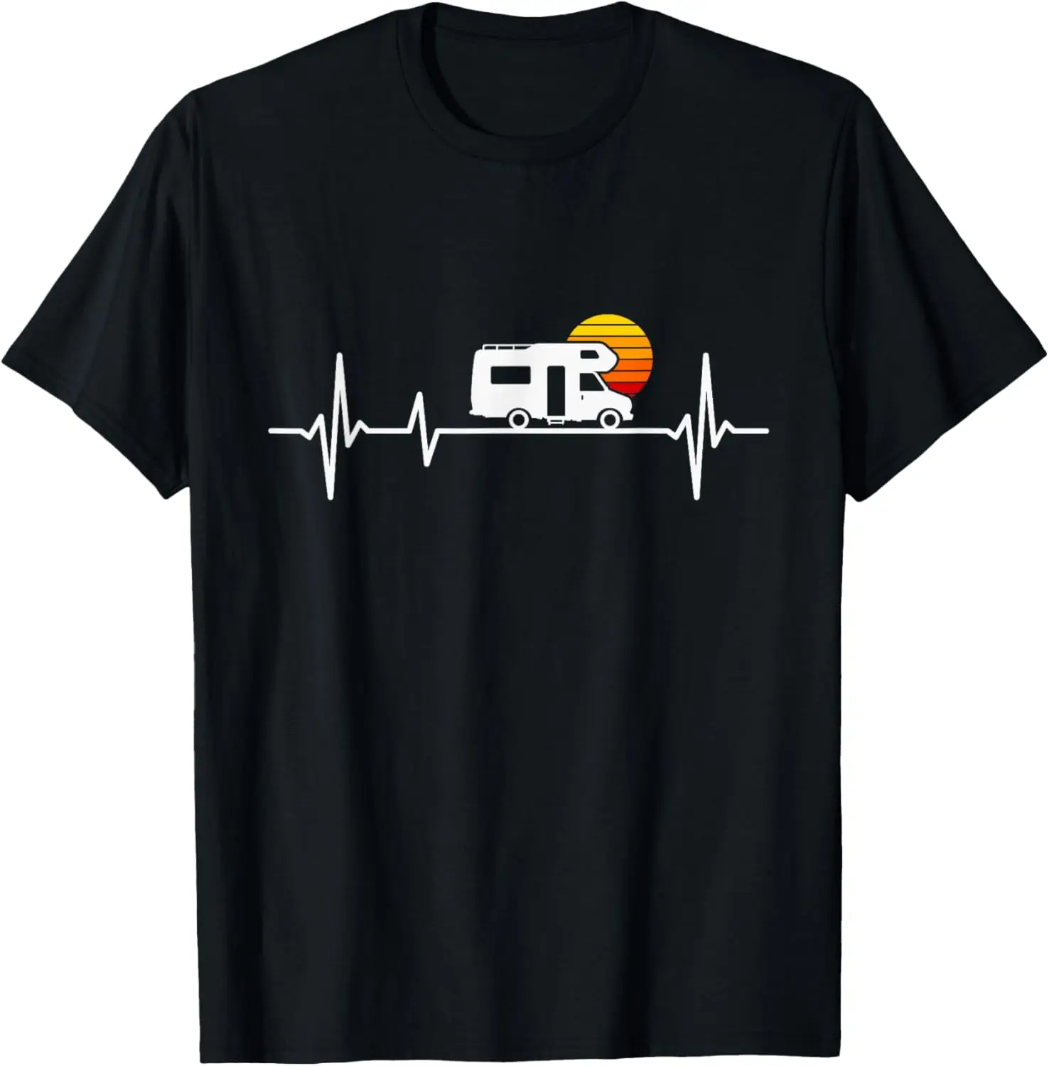 Camping Heartbeat Motorhome T-Shirt 100% Cotton Trendy Y2K Short-Sleeve Tee-Soft, Quick-Drying, Moisture-Wicking; Ideal Sports