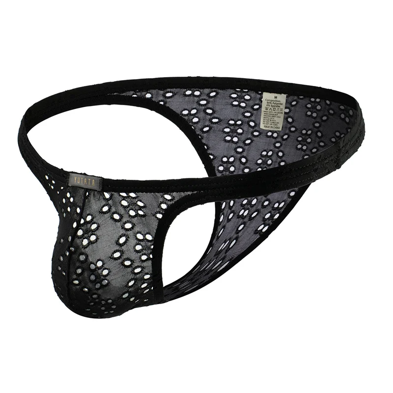 Slip da uomo mutandine a triangolo piccolo intimo da uomo Sexy liscio foro traspirante Jacquard Sexy a vita bassa da uomo T- Back Tanga Bikini