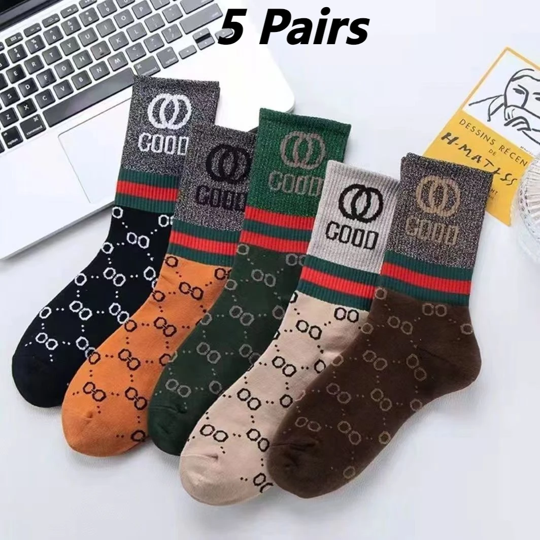 

5/3 Pairs]2025 Luxury Women's Socks – Glossy Stripe, Breathable & Antimicrobial, High-Quality Mid-Calf Crew Socks with Letter Pr
